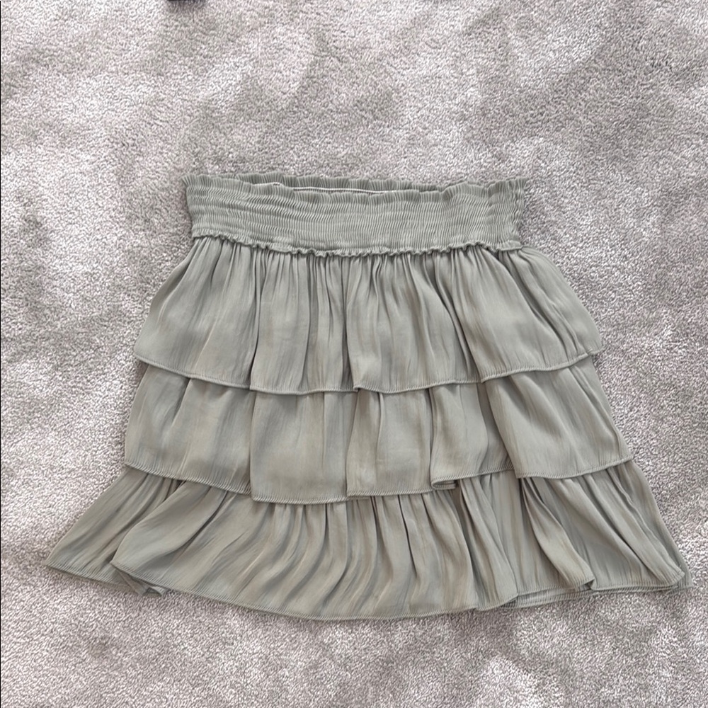 Worn ONCE!! She + Sky Green Bubble Mini Skirt with Tiered Smocked Design